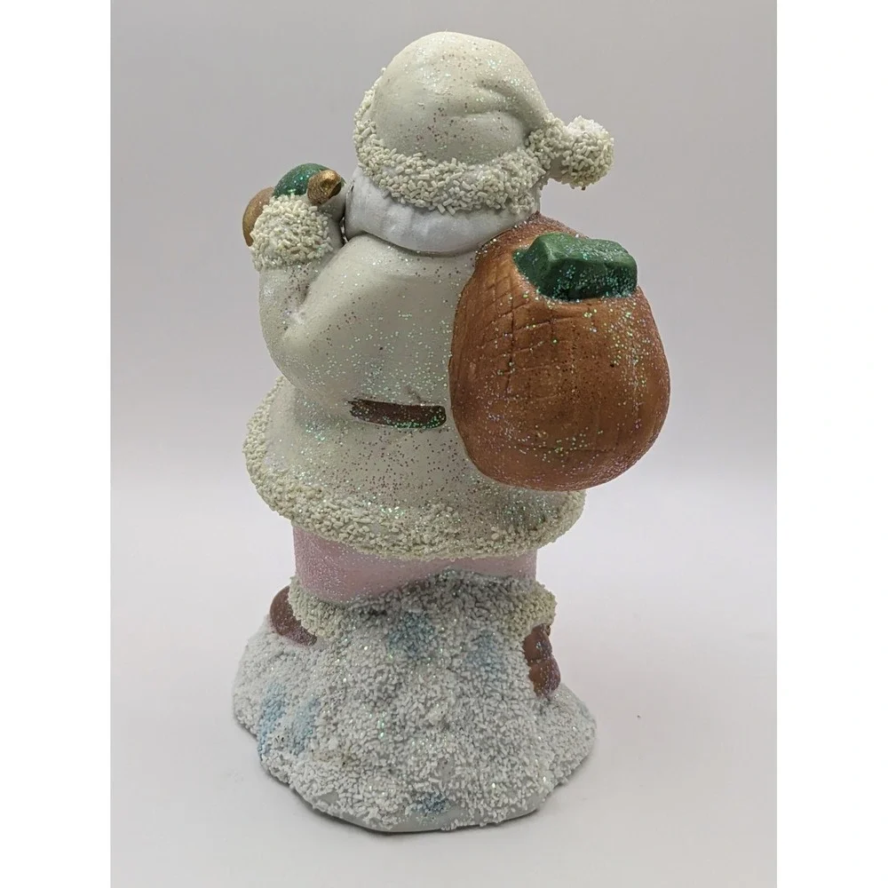 Santa‎ Claus Figurine Pastel Pink Pants White Coat Gold Bell Bag Presents 6.75